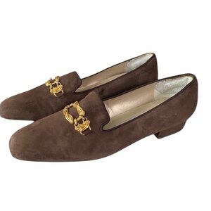 Connie Chocolate Brown Gold Toe Piece Loafers
